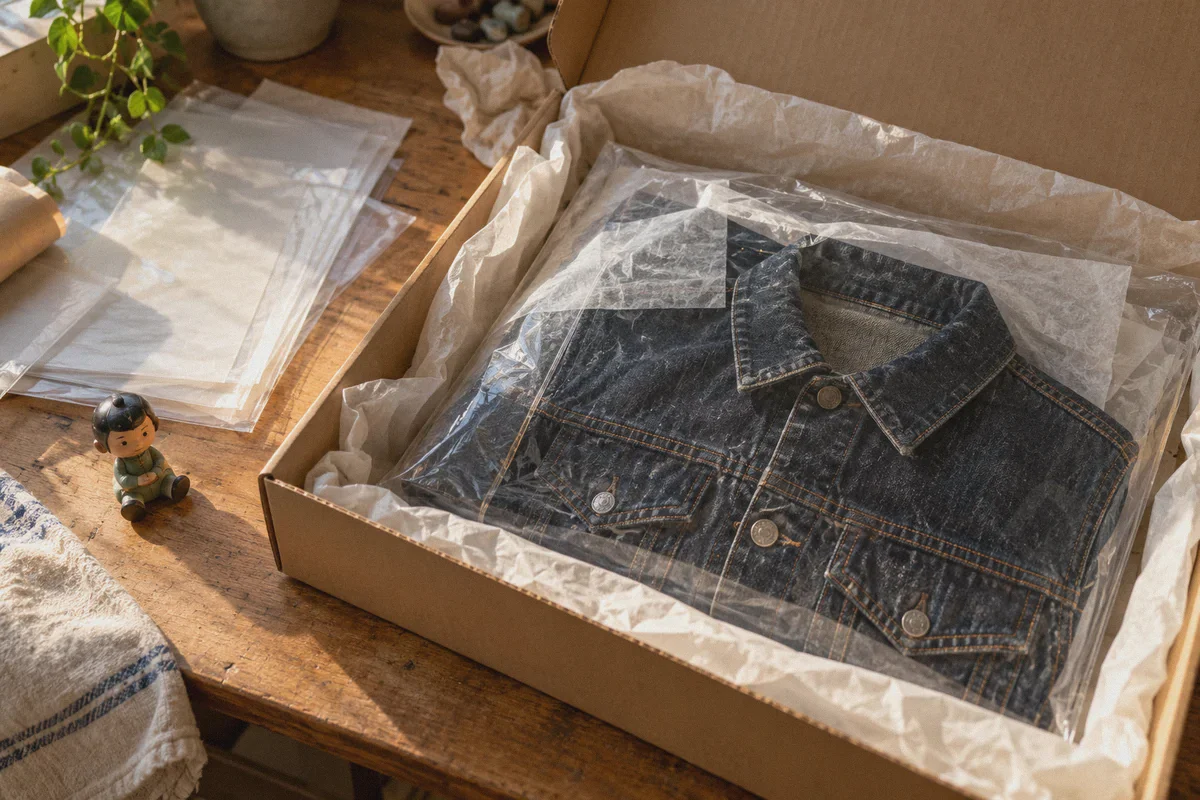 Japanese collectible clothing packed for international forwarding.