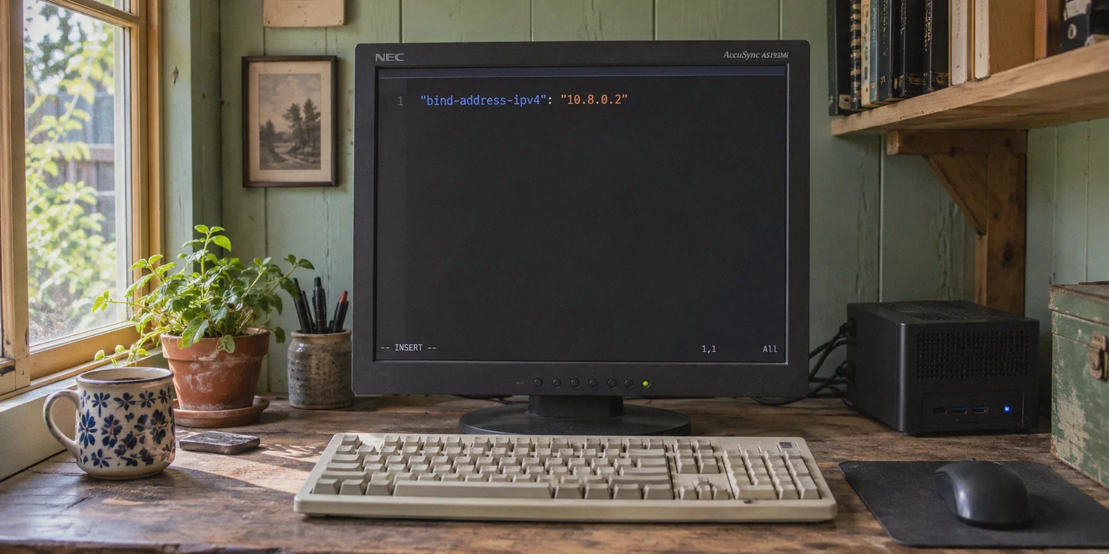 Linux terminal displaying Transmission’s bind address setting.