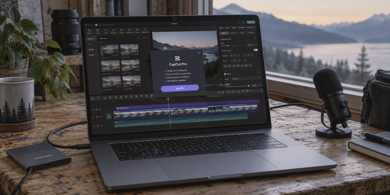 Video editor paused at a CapCut Pro subscription dialog.