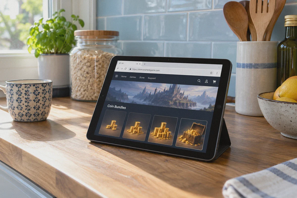 Tablet displaying a browser-based coin store.