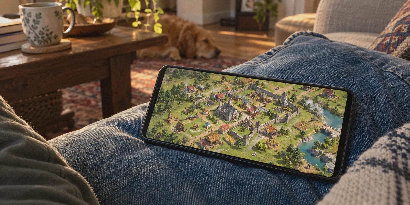 Mobile strategy game open on a phone.
