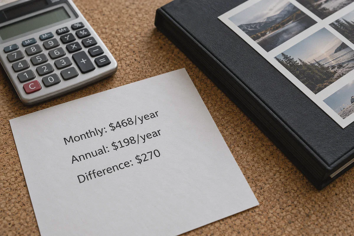 Annual and monthly subscription totals beside a calculator.