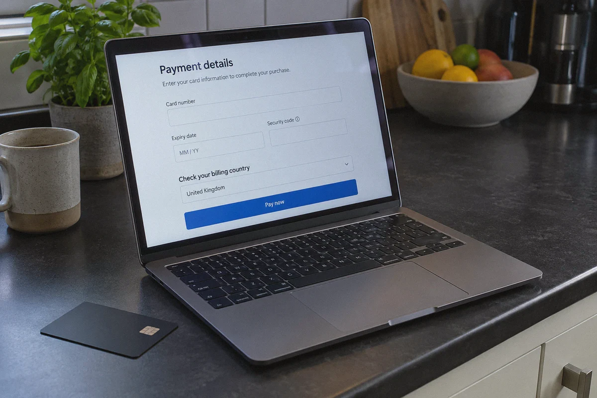 Billing-country warning at a subscription checkout.
