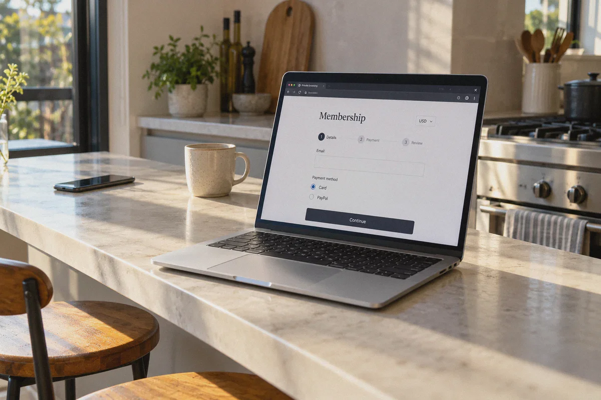 A private desktop browser session for reviewing membership checkout.