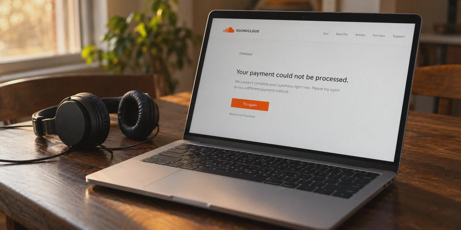 Music subscription checkout displaying a payment error.