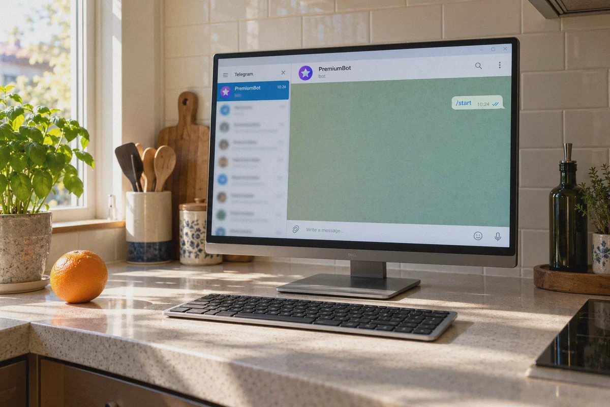 PremiumBot conversation open in Telegram Desktop.