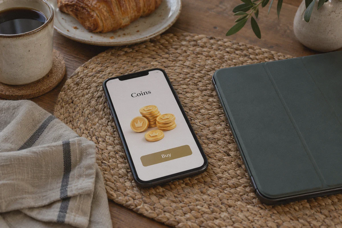 Phone showing an in-app coin purchase sheet.
