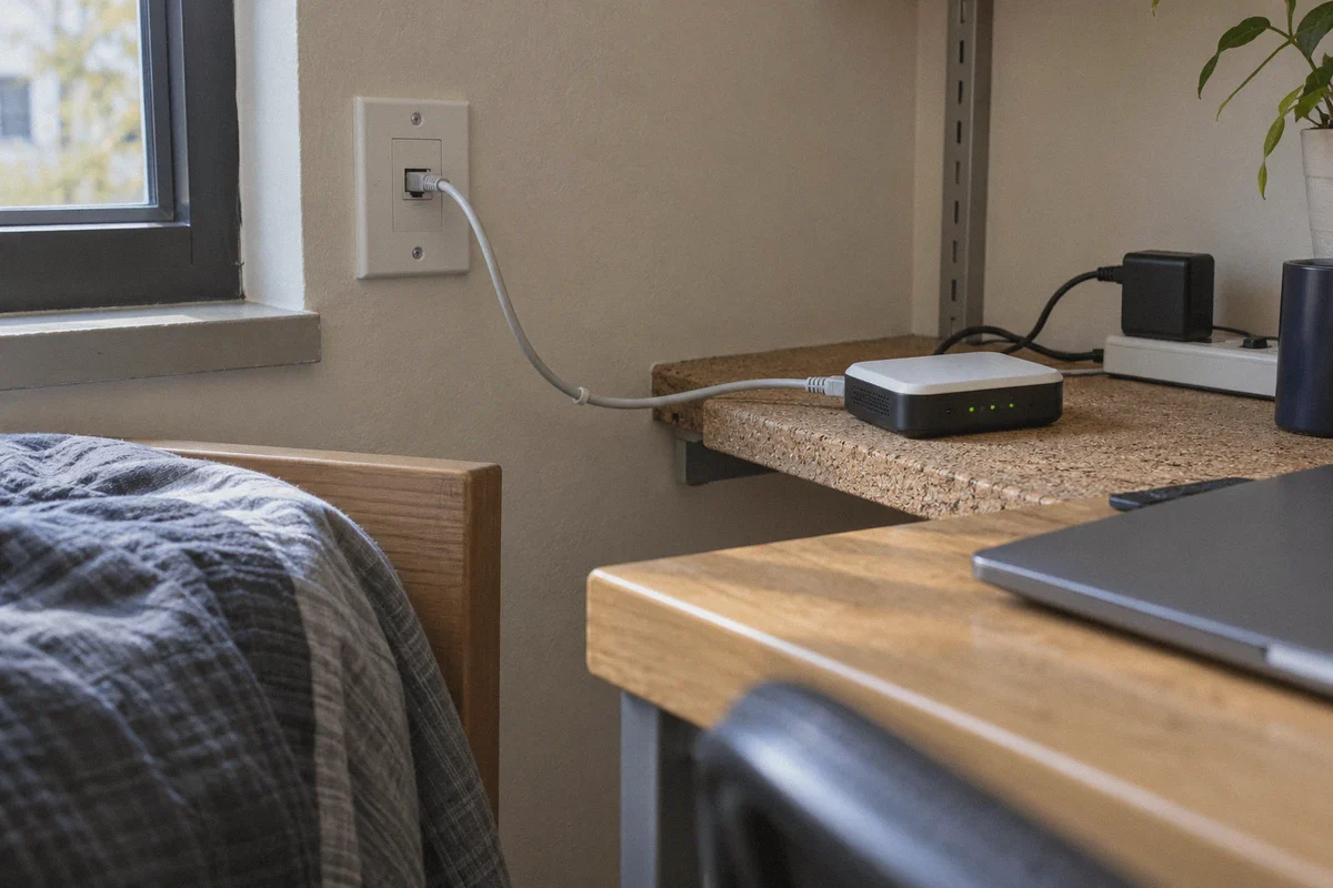A wired campus connection and a personal router.