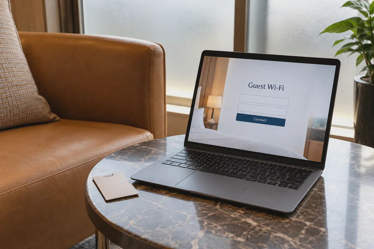 A guest Wi-Fi sign-in page on a travel laptop.