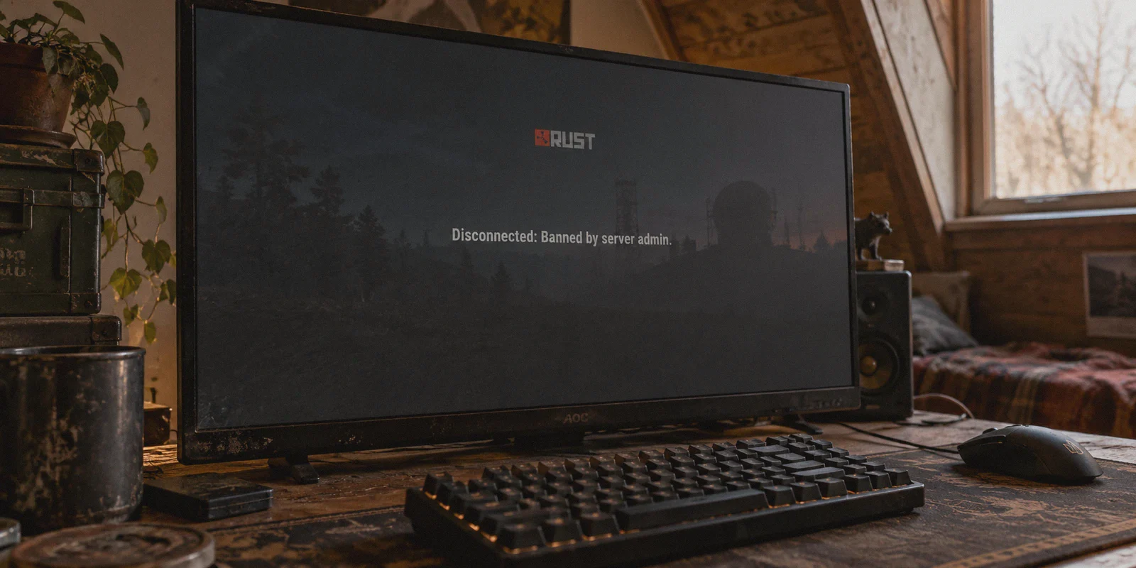 Rust disconnection message on a gaming monitor.