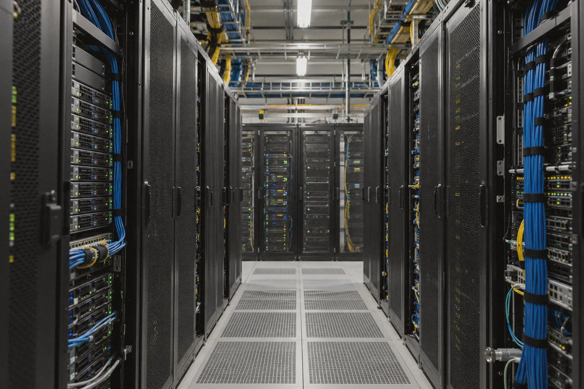 Commercial server racks in a data center.