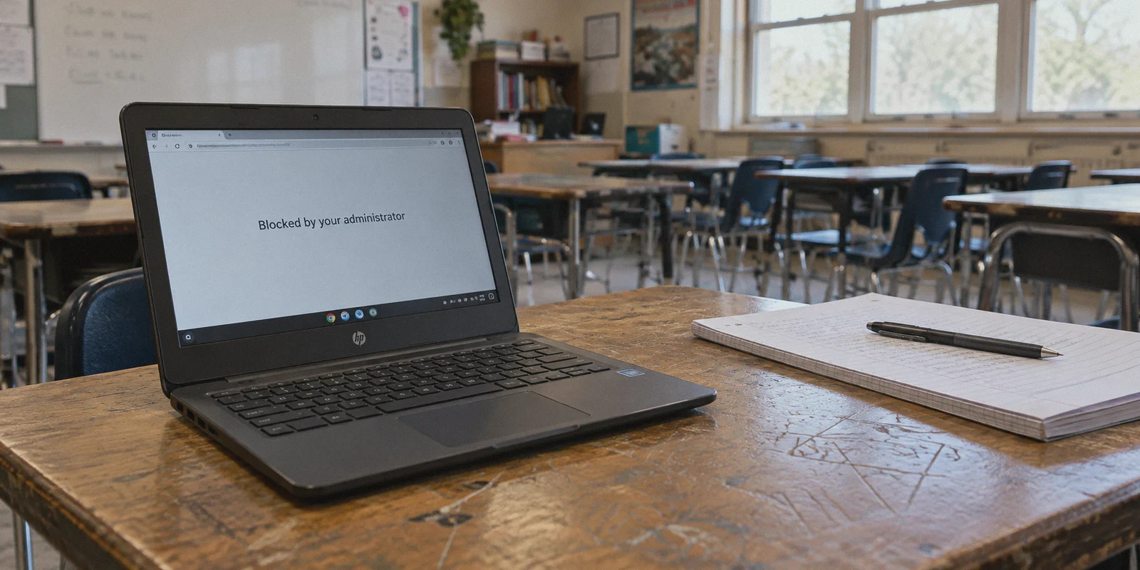 Managed Chromebook displaying an administrator restriction.