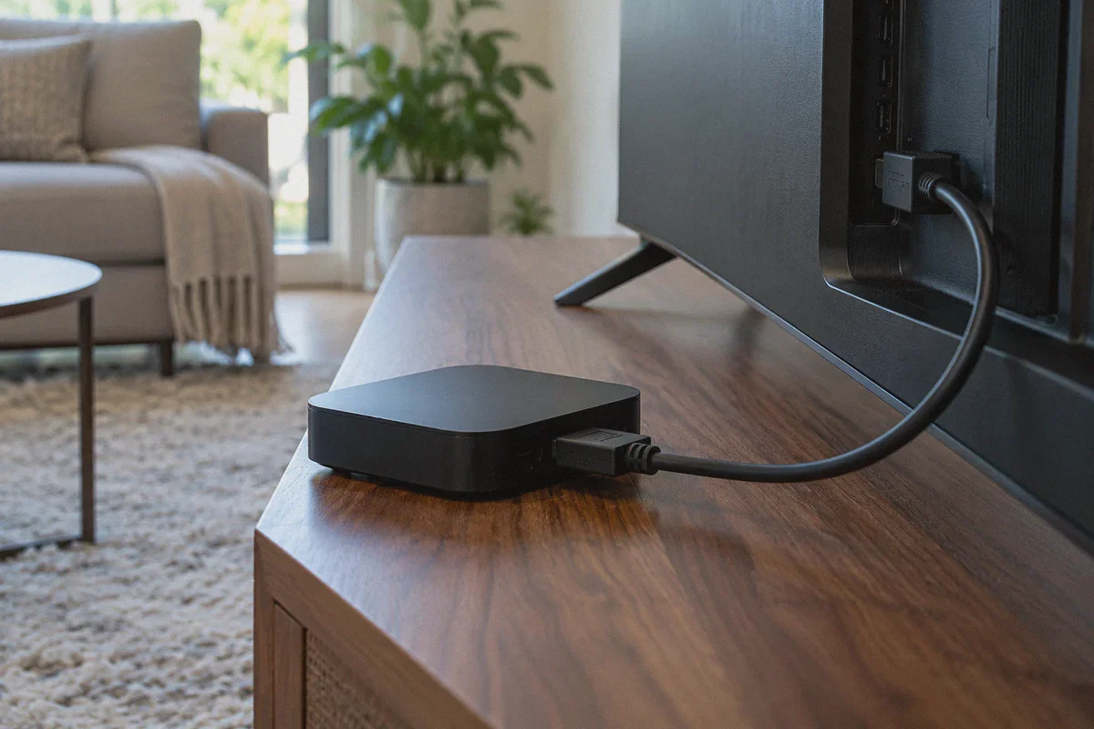 A streaming box connected to a television.