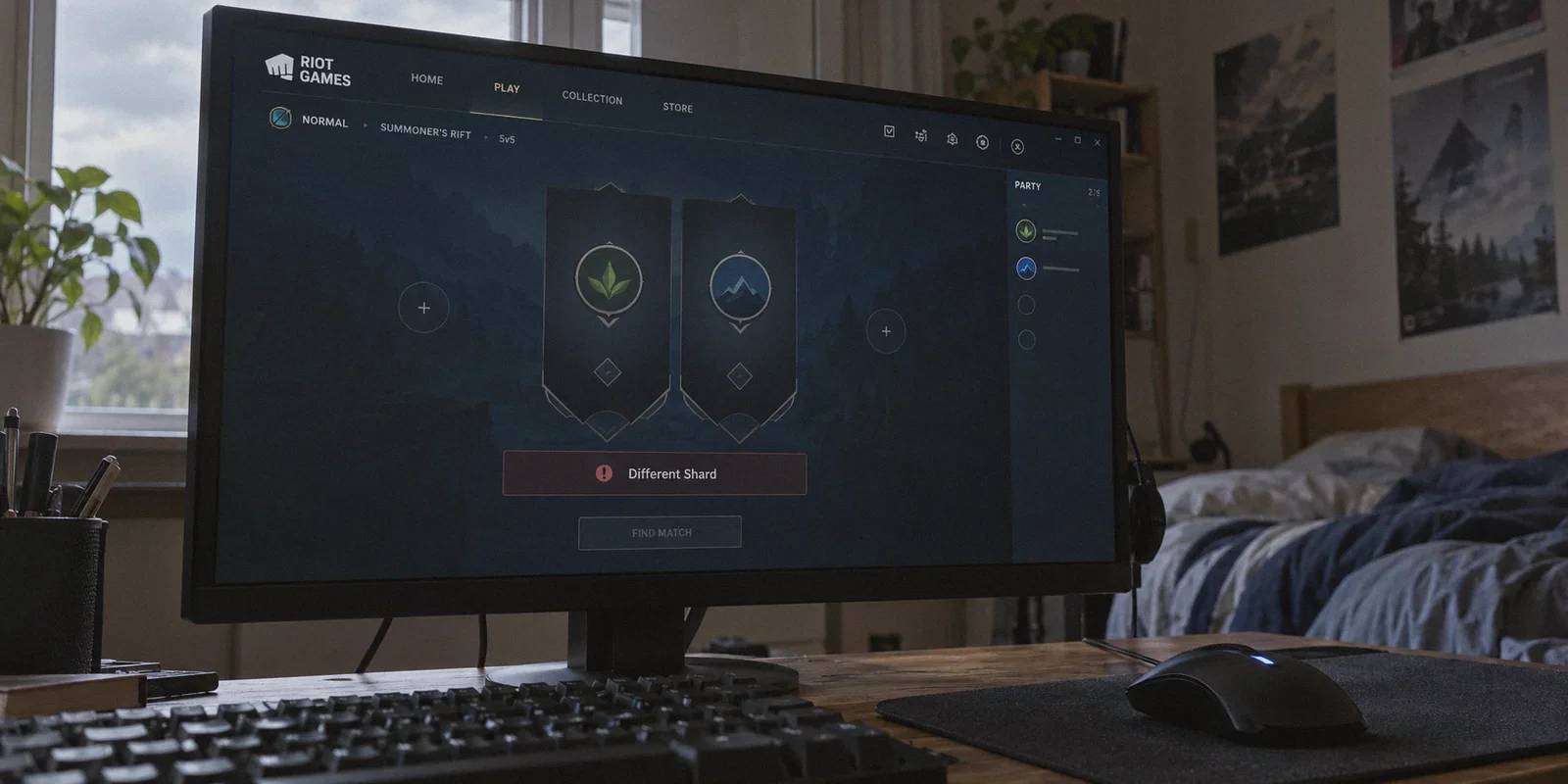 Game lobby showing a Different Shard message.