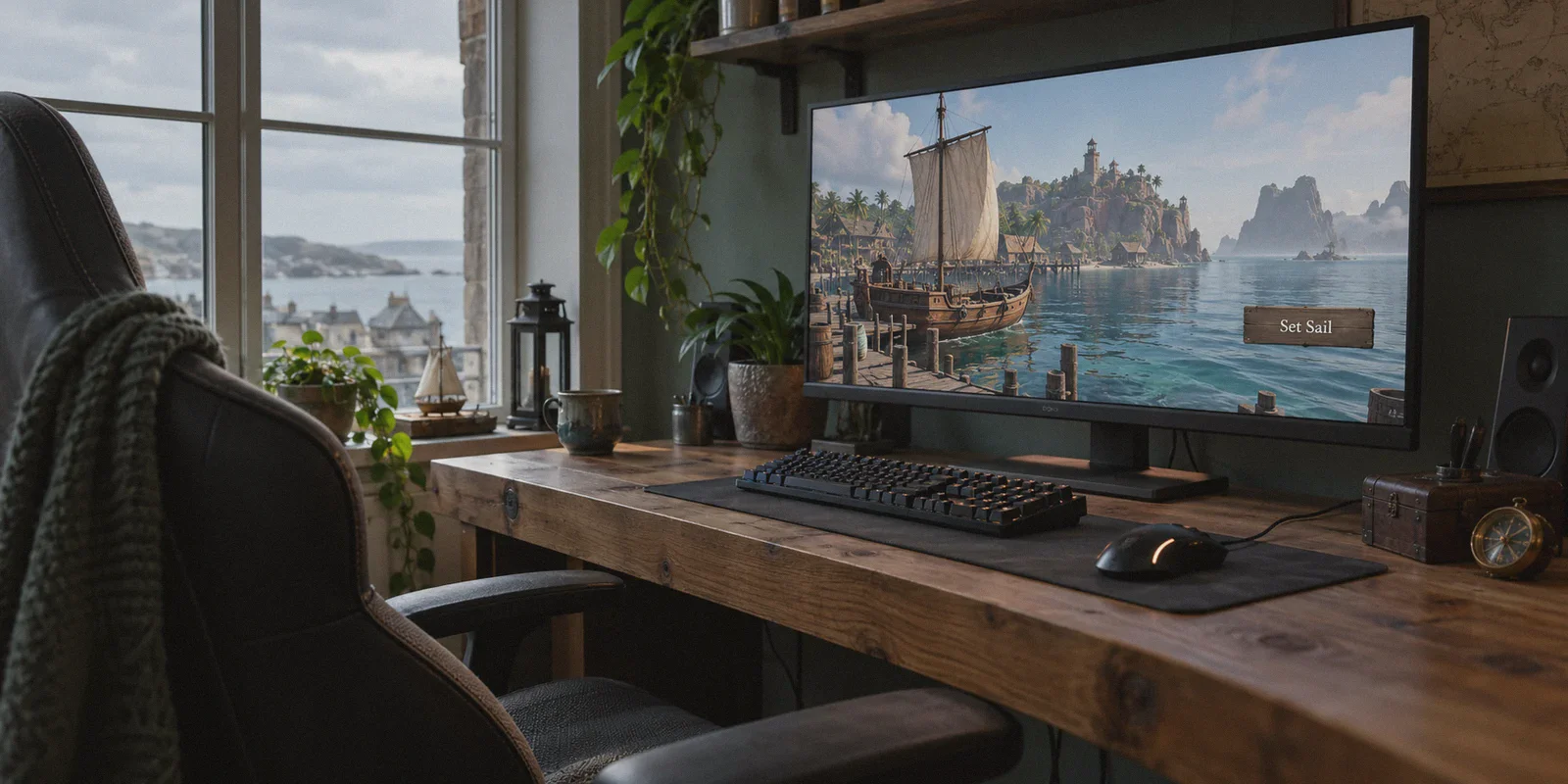 A pirate game at the Set Sail screen on a home computer.