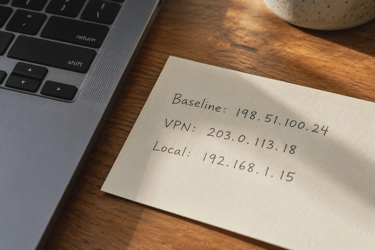Notes distinguishing baseline, VPN, and local addresses.