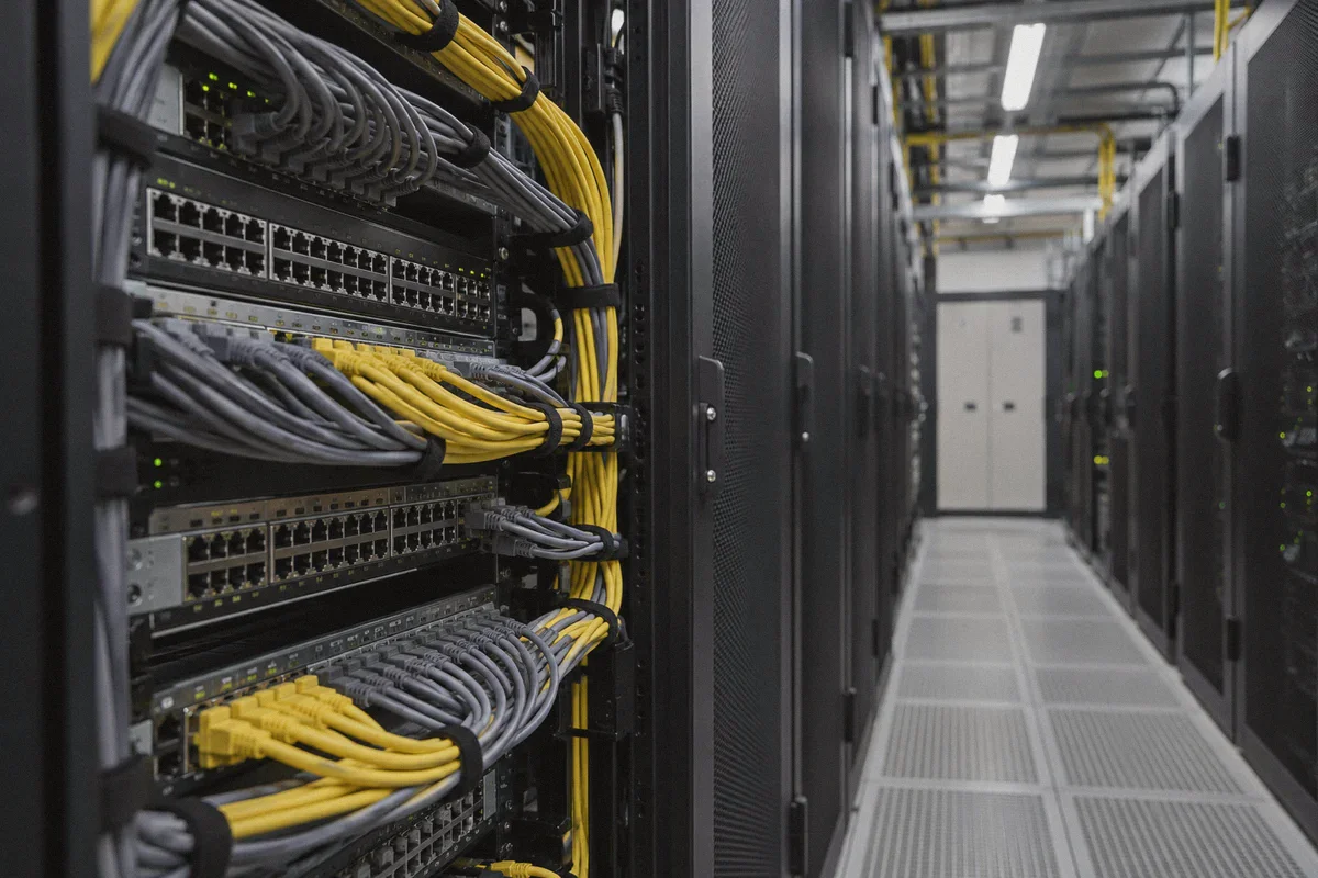Network equipment in a commercial data center.