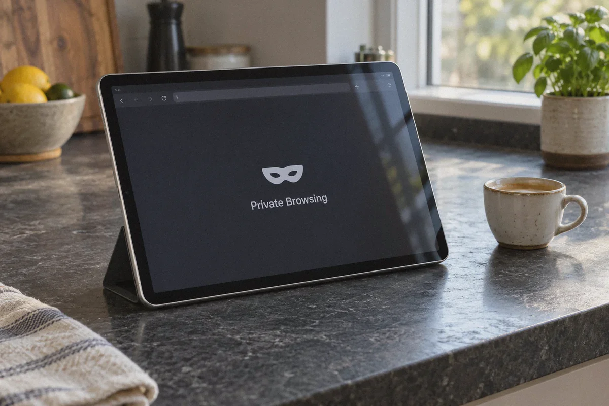 A tablet is ready to start a private browsing session.
