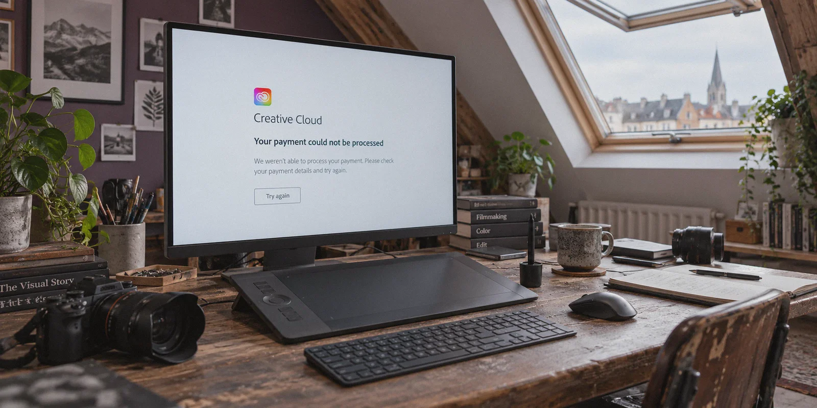 Creative Cloud payment error on an editing workstation.