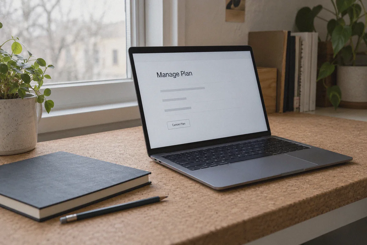 Account plan controls on a laptop in a creative studio.