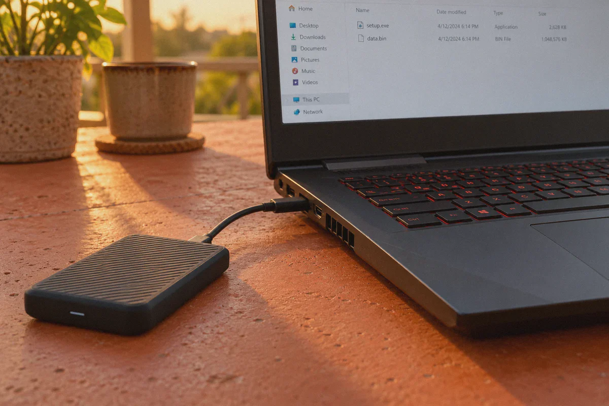 An external SSD beside downloaded game installer files.