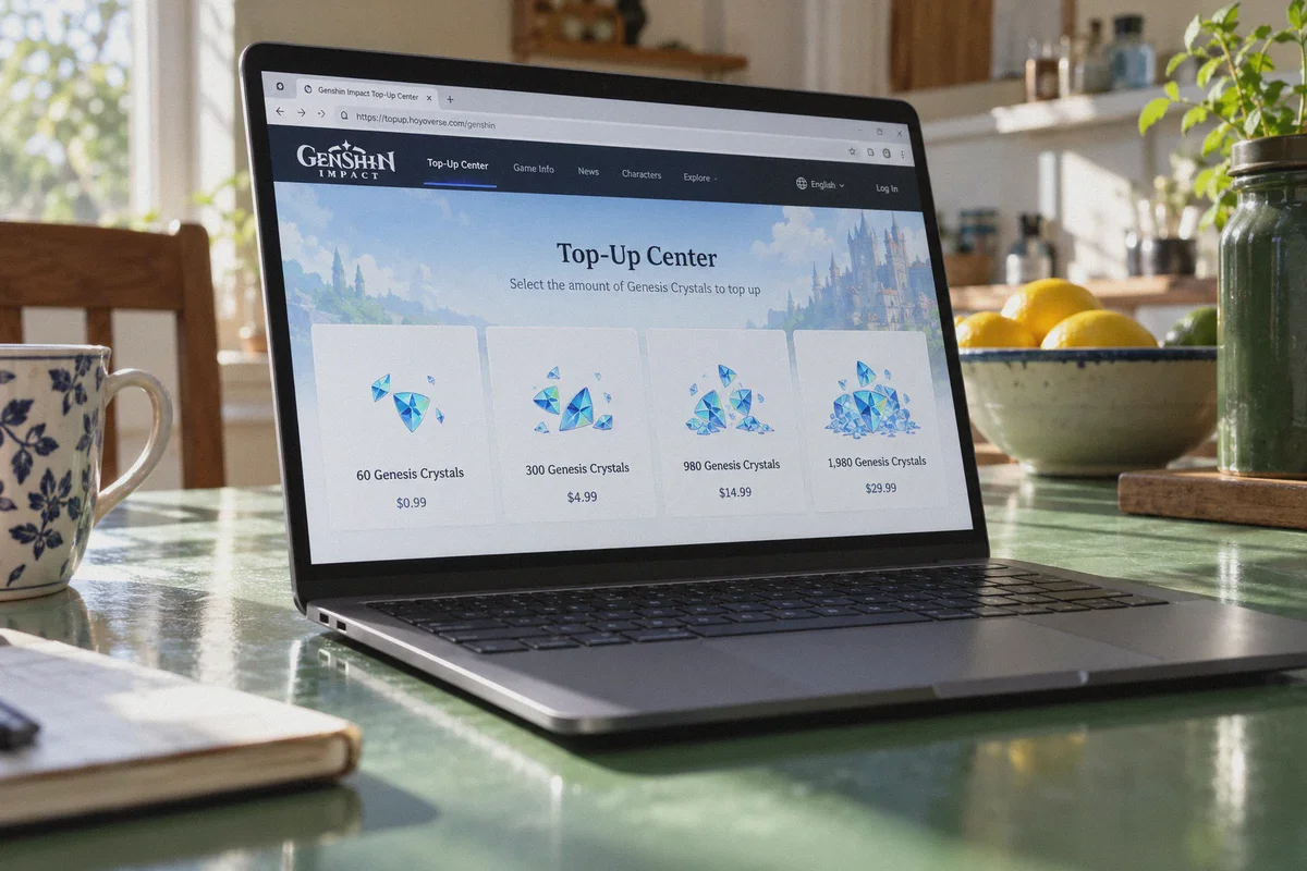 Browser-based crystal top-up page on an ultrabook