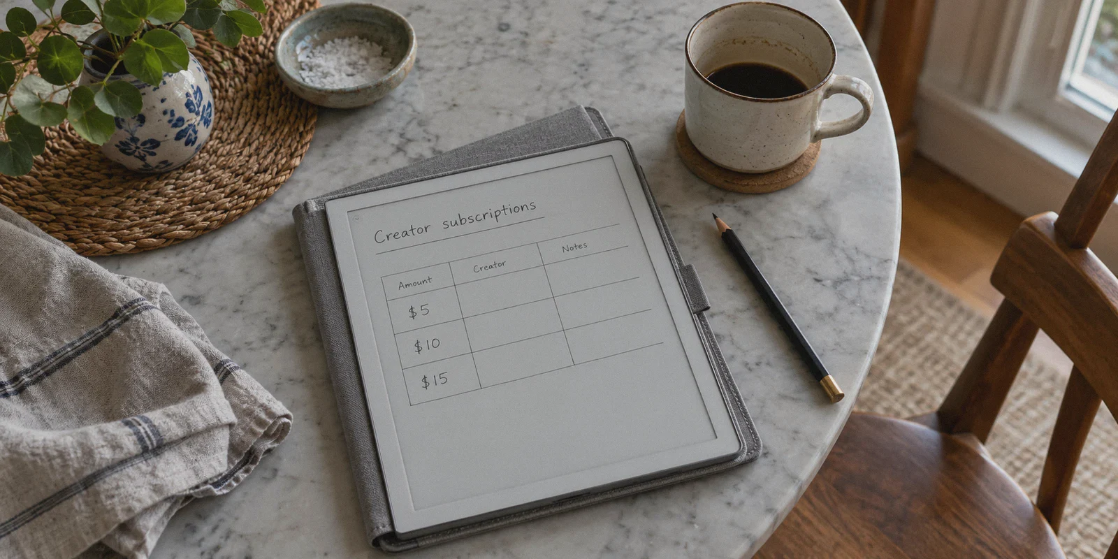 Monthly creator subscriptions reviewed on a tablet.