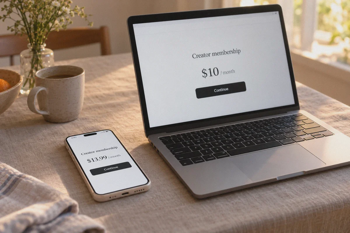 Membership prices on mobile and desktop screens.