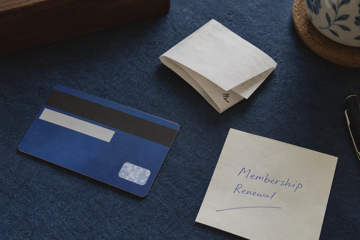 A payment card and a local-currency receipt.