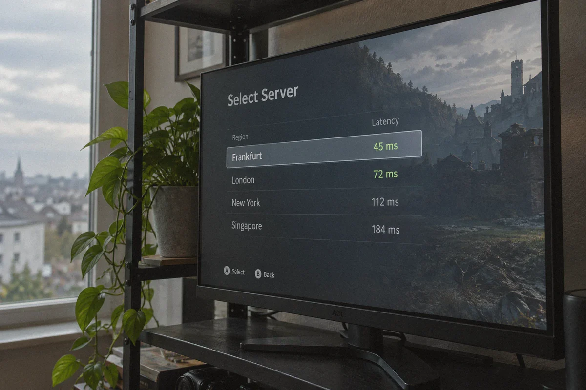 Server latency values on a gaming monitor.
