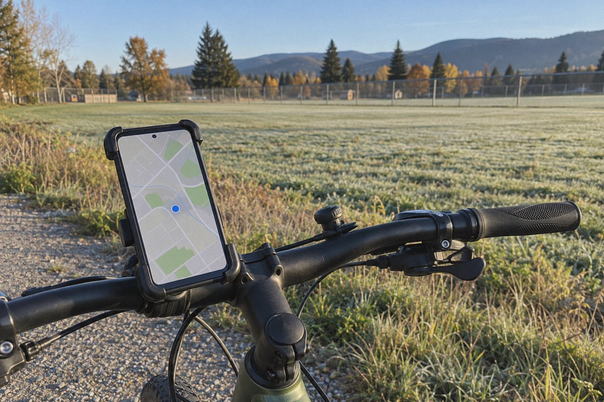 Phone location map at the edge of a recreation field.