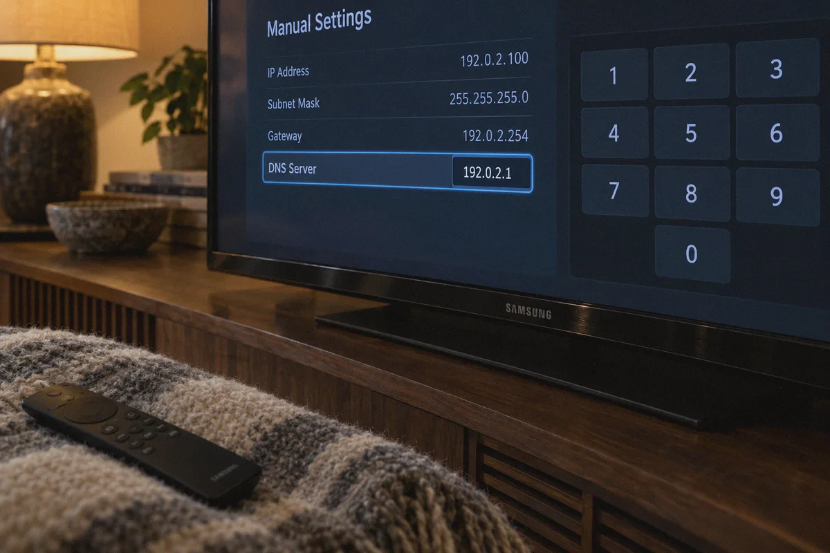 Manual DNS entry on a Samsung television.