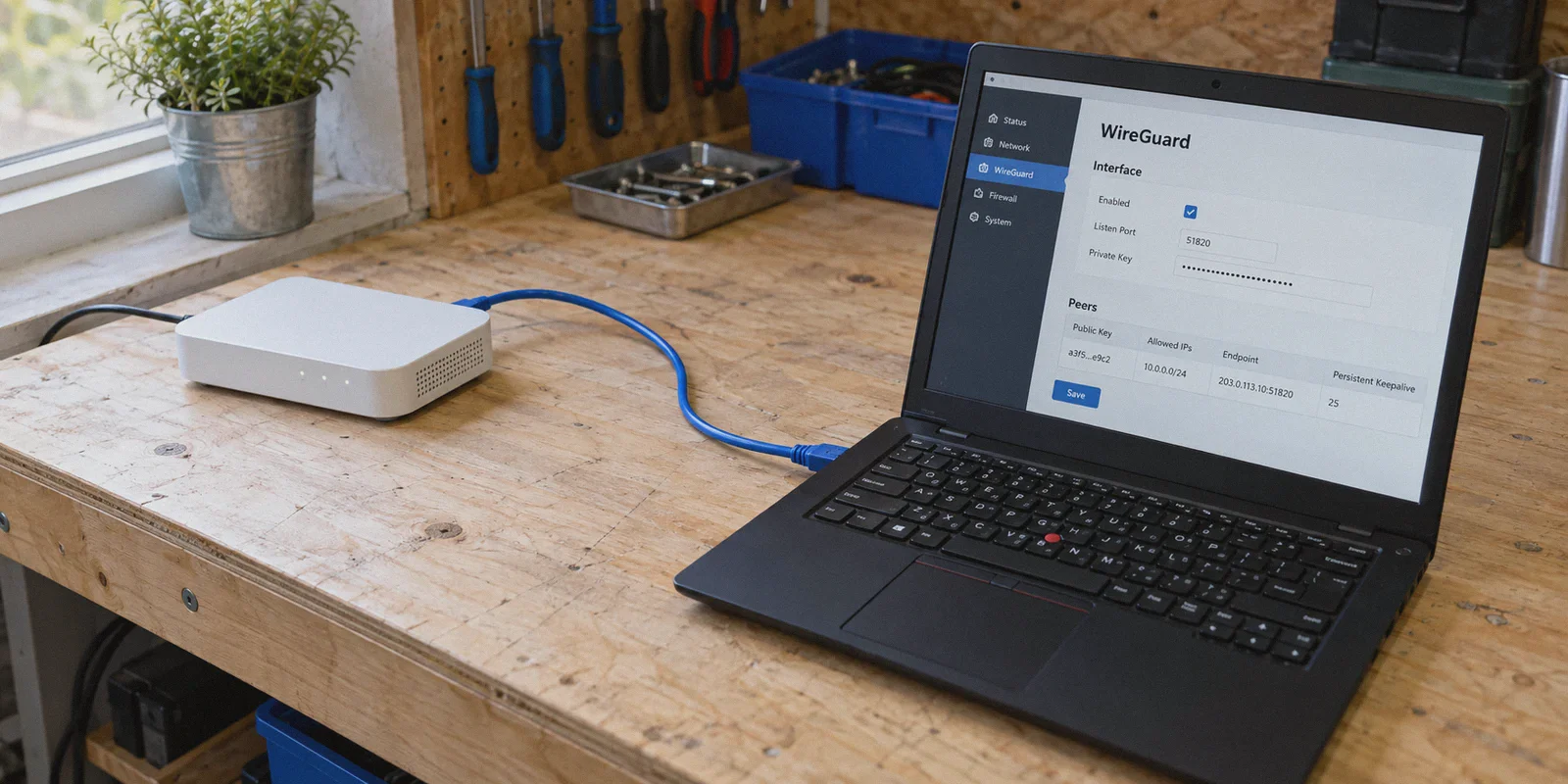 Router and laptop during a WireGuard setup.