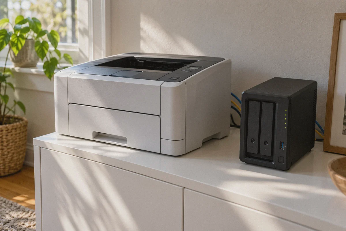 A printer and NAS connected on a home network.