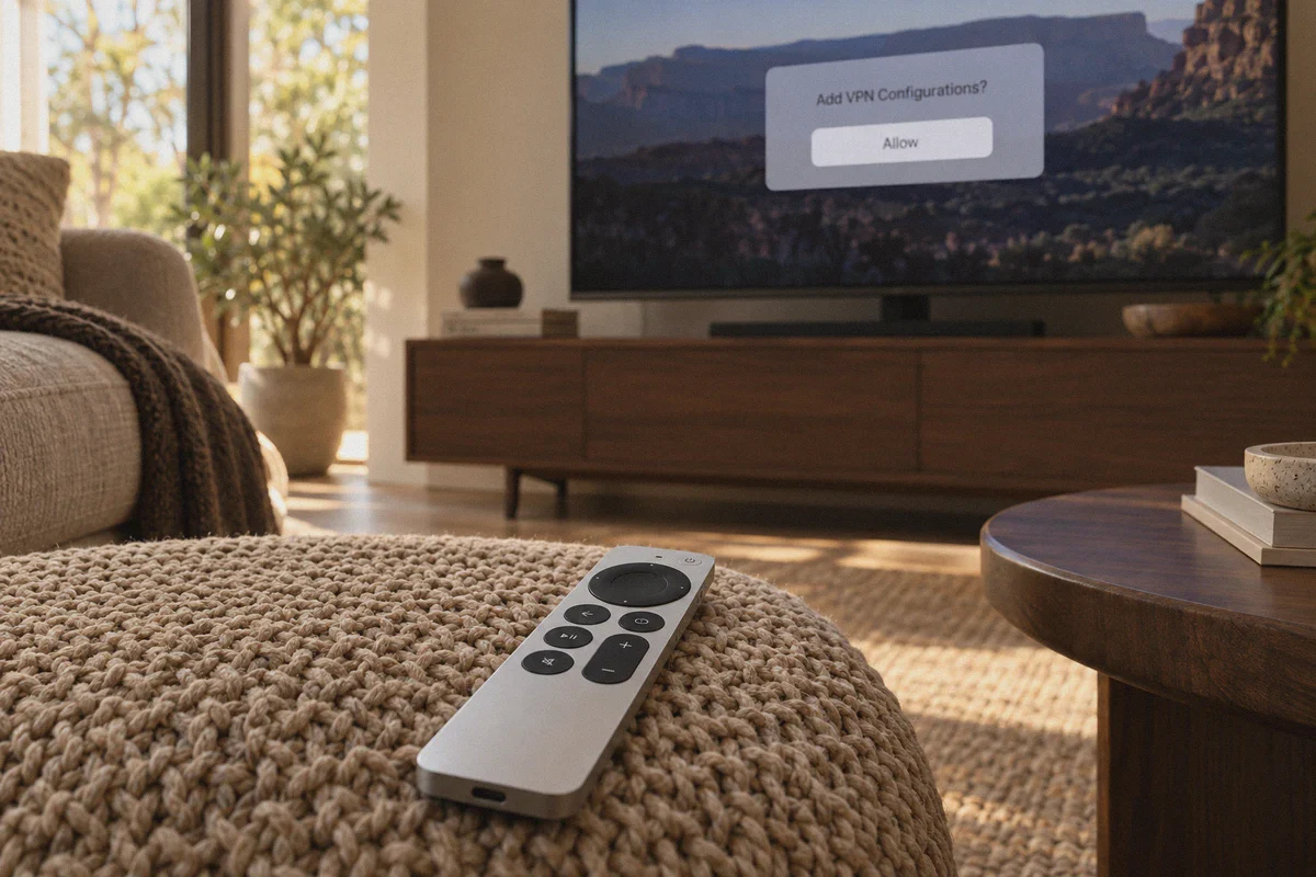 A television permission prompt with a Siri Remote in the foreground.
