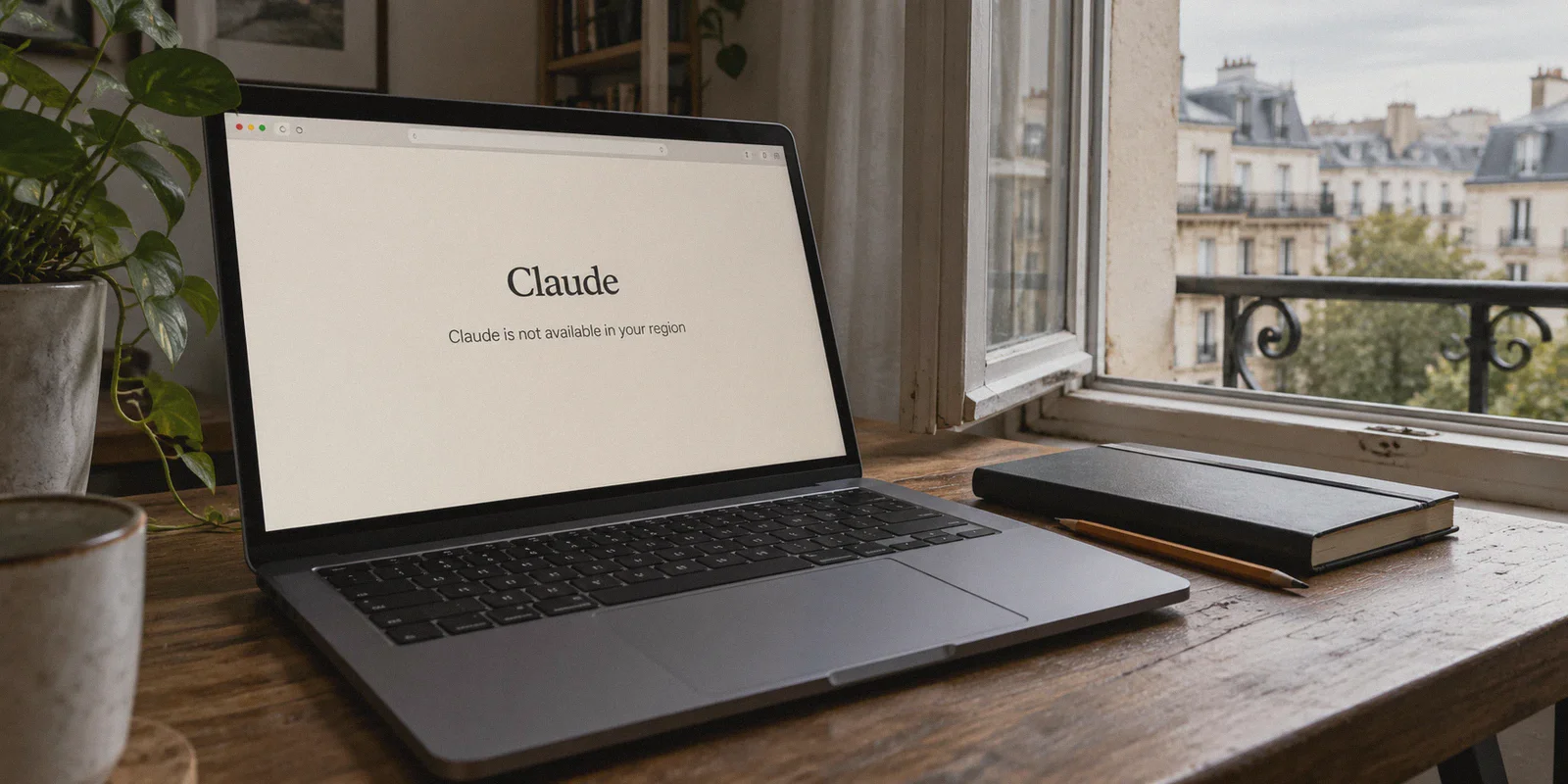 Claude regional availability notice on a laptop.
