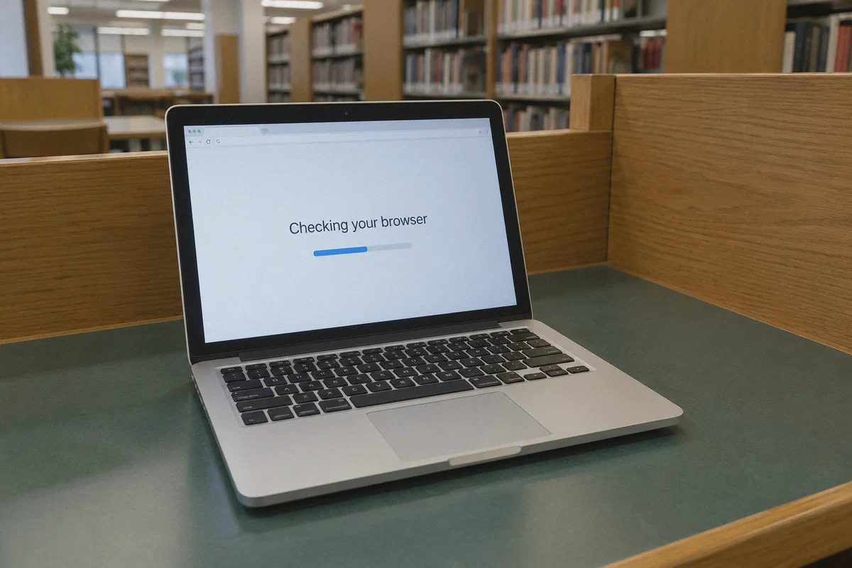 Browser verification check on a notebook computer.