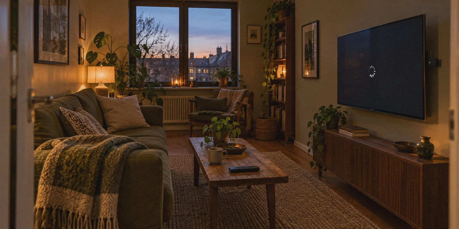 A television stream buffering in a quiet apartment.