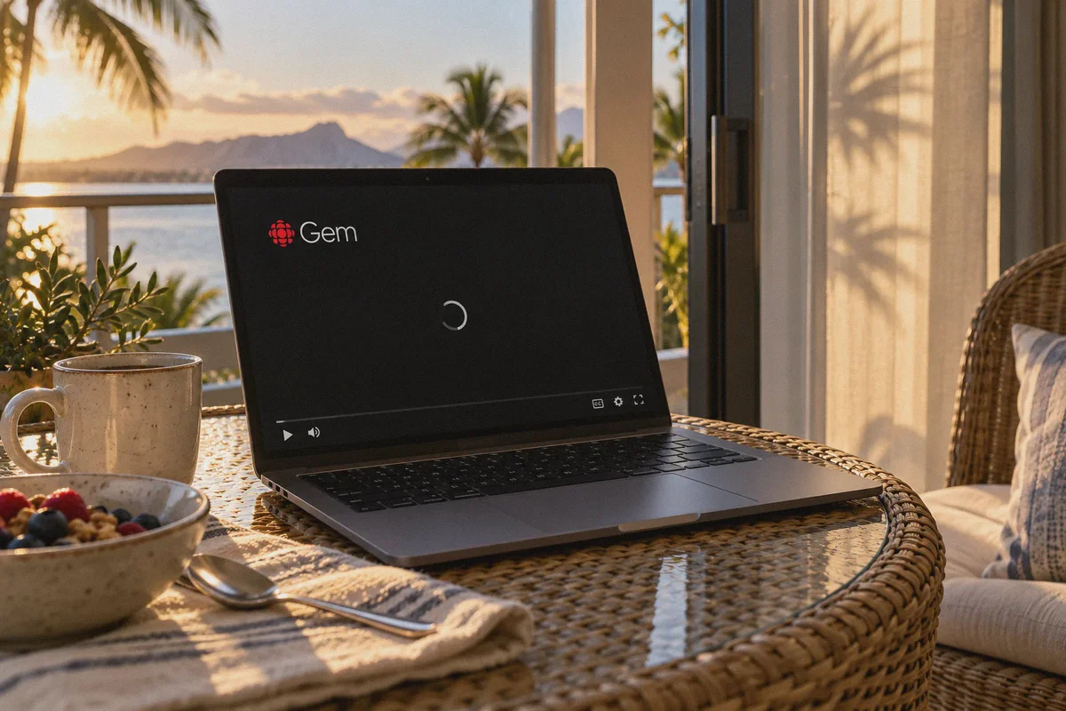 CBC Gem player waiting to load on a travel laptop