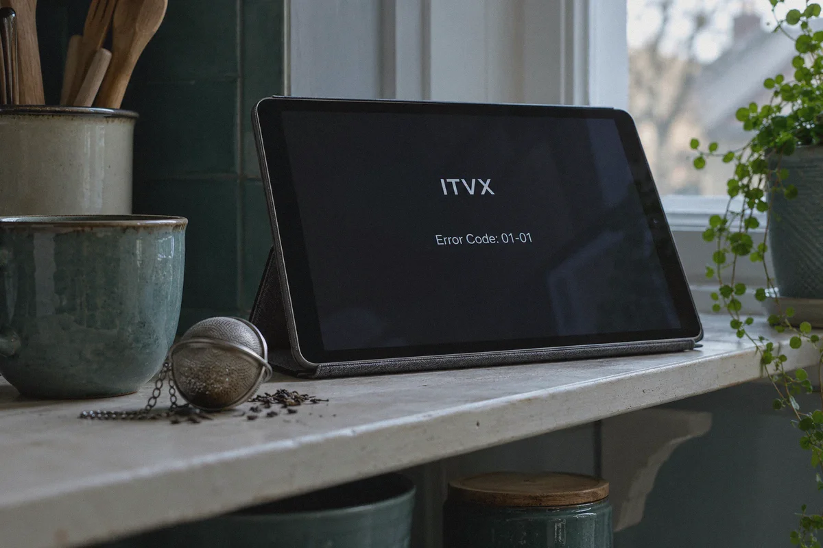 ITVX playback error visible on a tablet.
