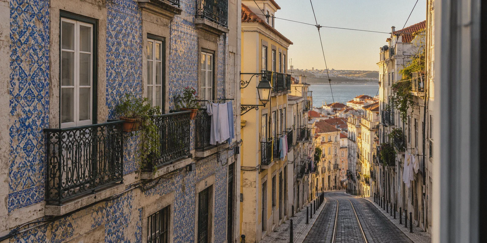 Lisbon neighborhood seen from a rental-apartment window.