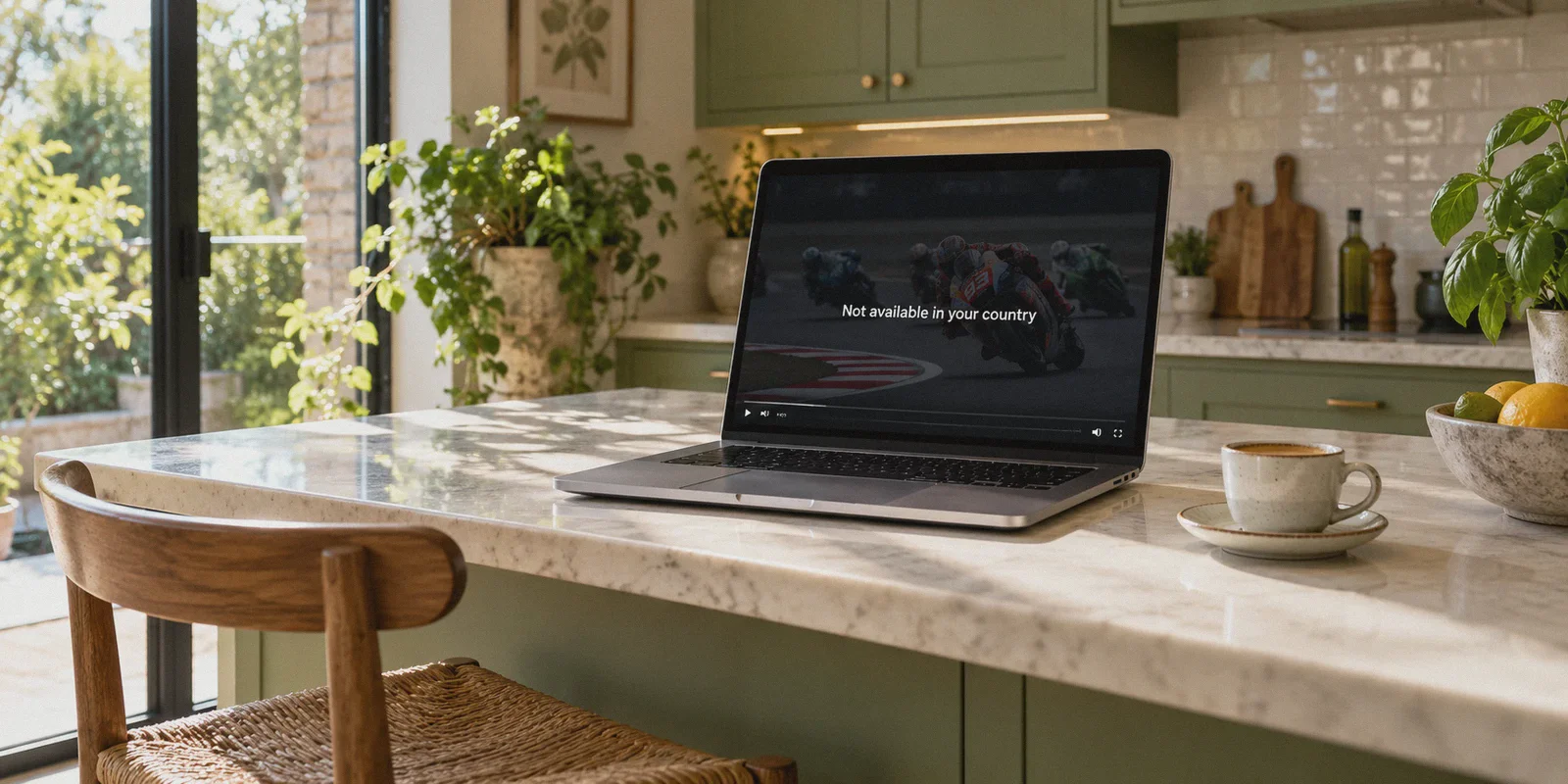 Motorcycle racing stream blocked on a laptop.