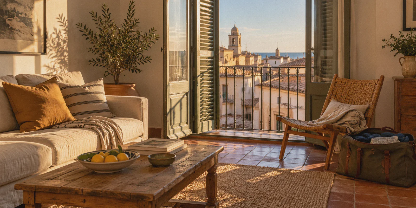 Sunlit apartment and balcony in Spain during a stay abroad.