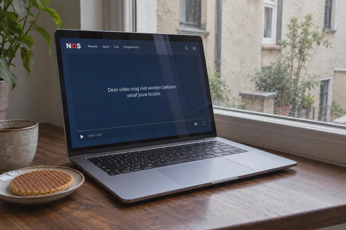 Laptop showing a NOS location-restriction message.
