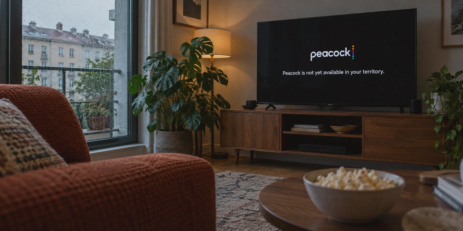 Television showing a Peacock territory restriction.