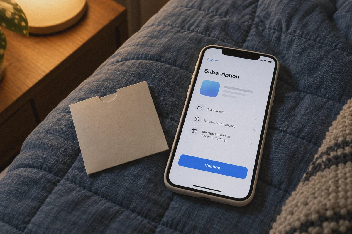 Phone displaying an app-store subscription confirmation.