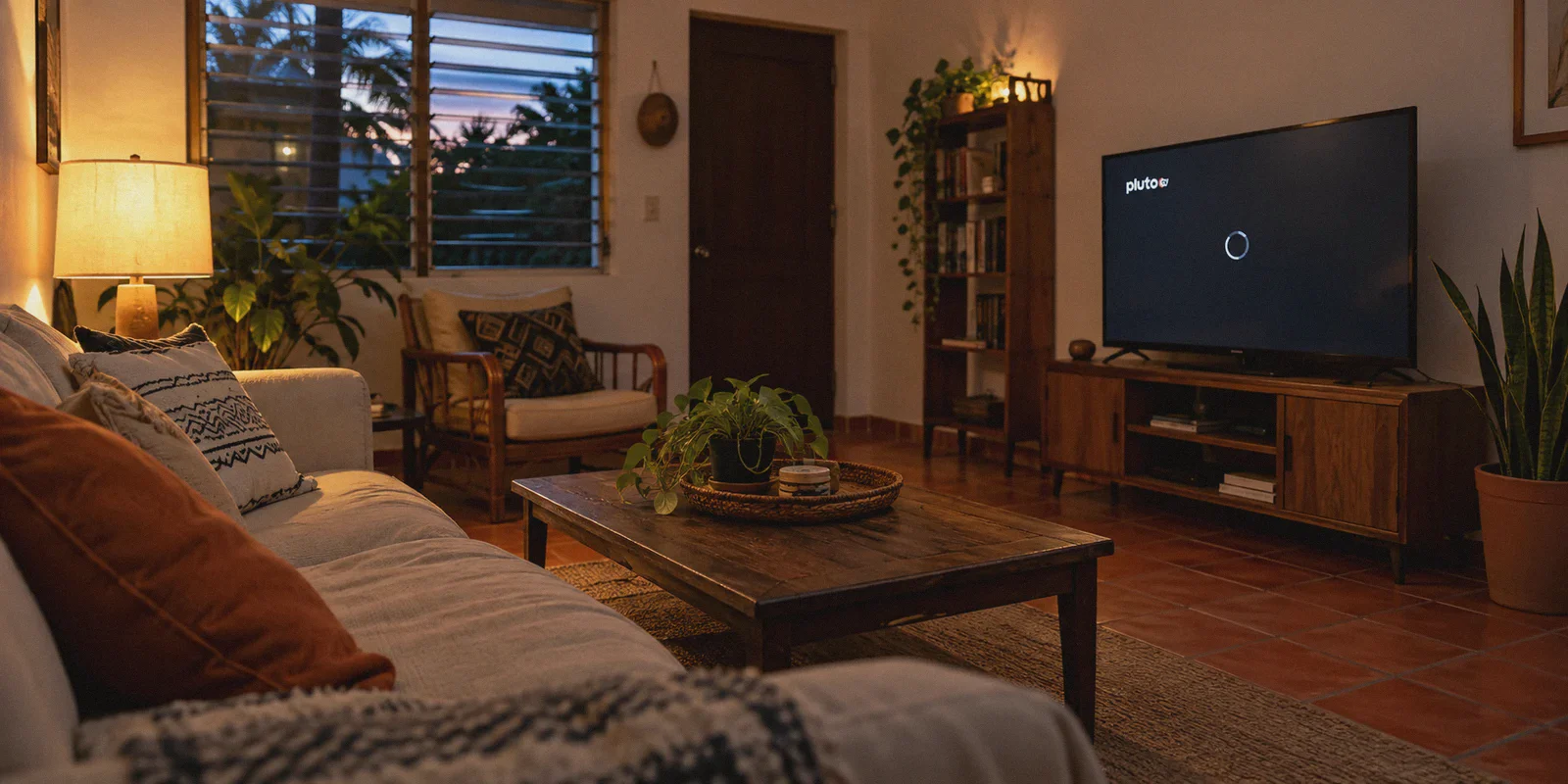 A modest furnished expat living room in Mexico.