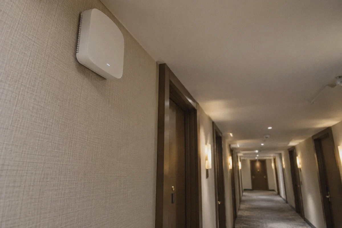 A hotel wireless access point serving the guest corridor.