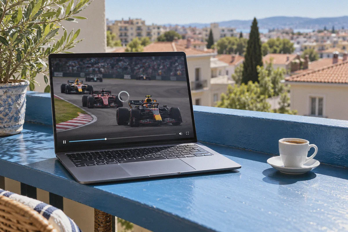 A live race player on a laptop during a pre-race streaming check.