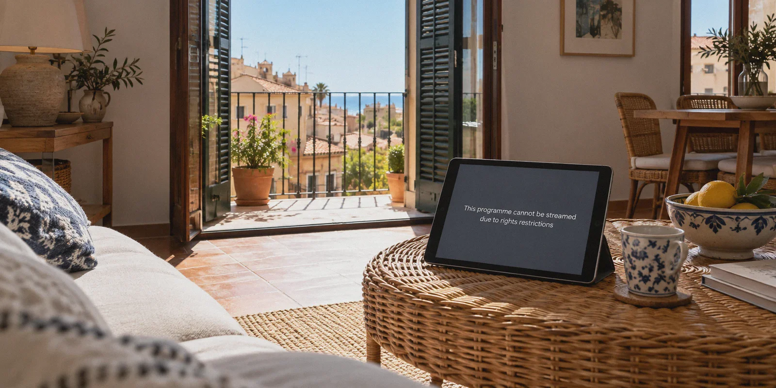 A blocked streaming player in a holiday apartment abroad.